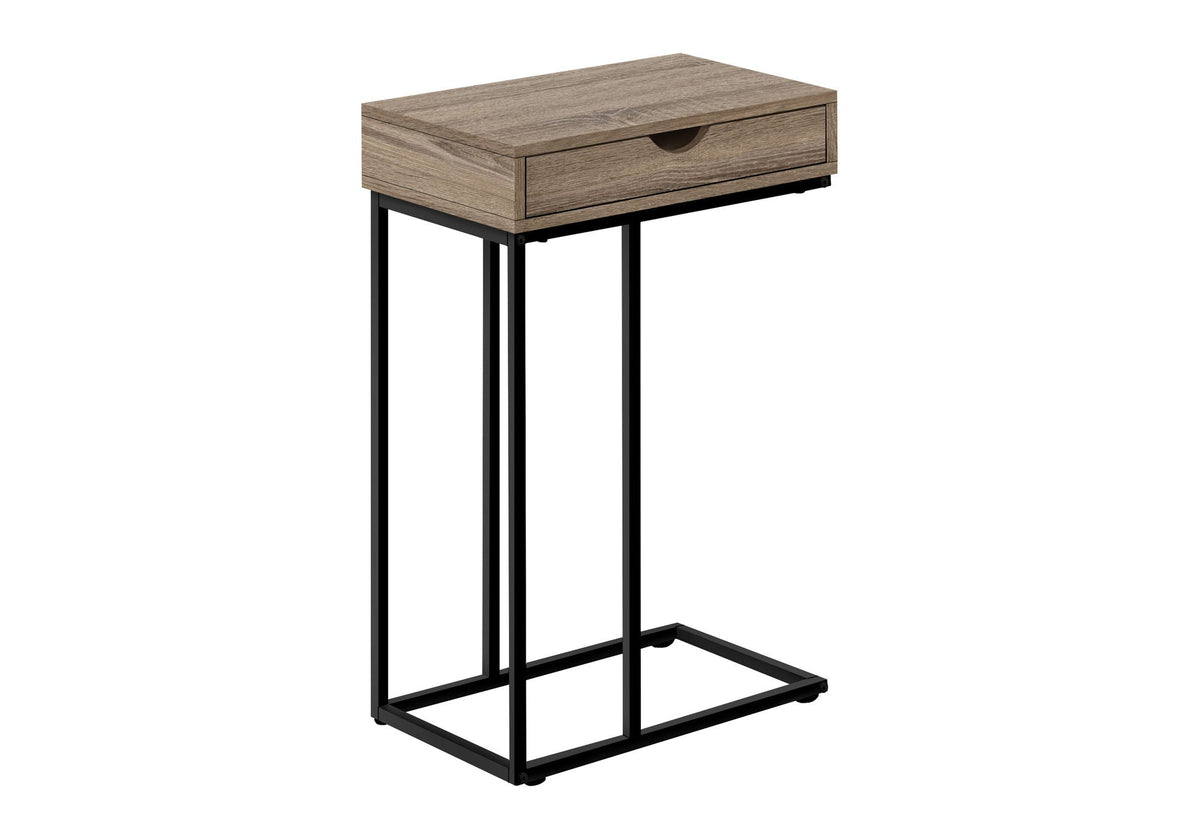 C-Shaped Accent Table with Storage Drawer - Light Brown or White