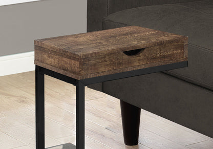 Modern C-Shaped Accent Table with Storage Drawer - Brown