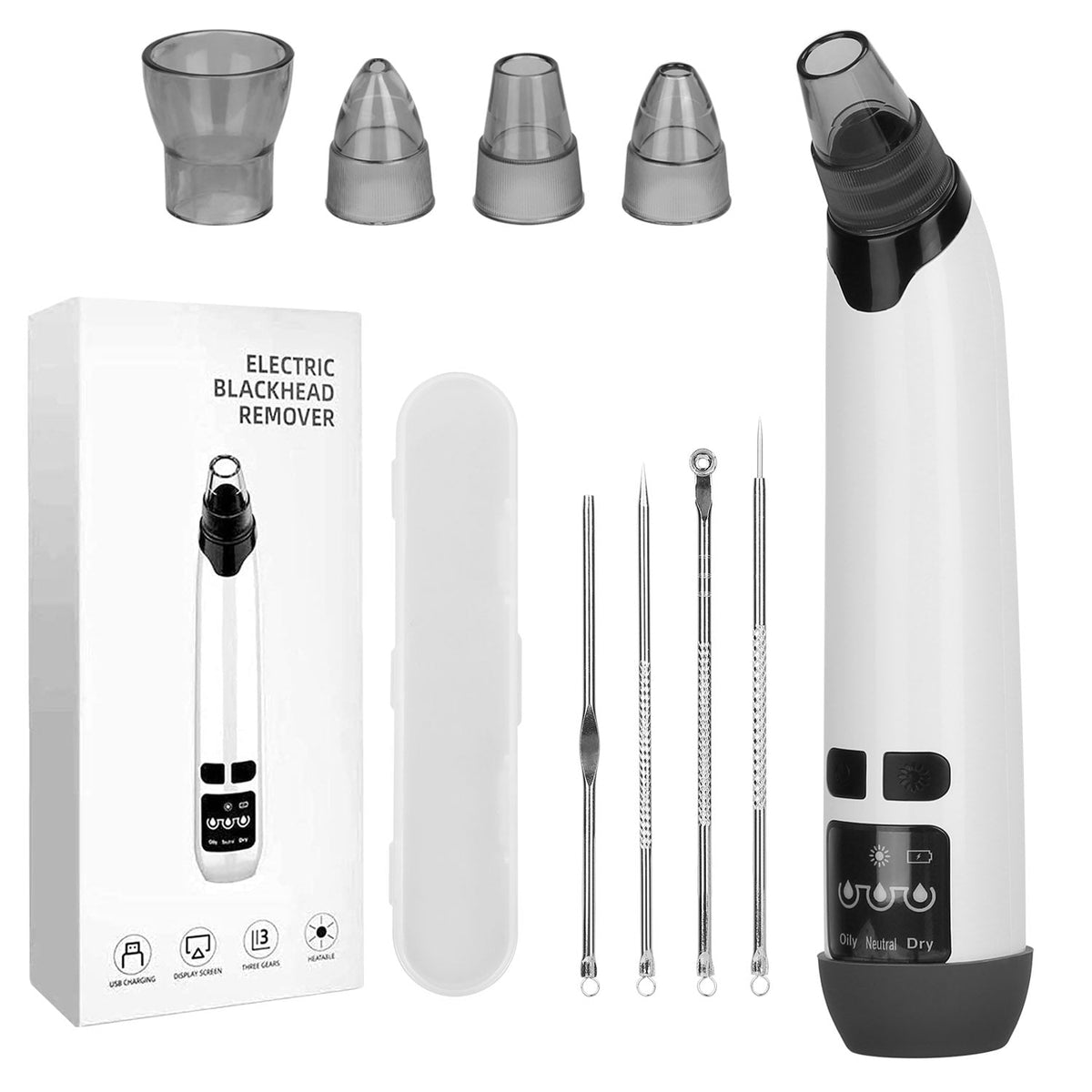 Hot Compress Blackhead Remover Vacuum Electric Pore Extractor Acne Removal Tool with 4 Probes 4 Pimple Popper Tools for All Skins