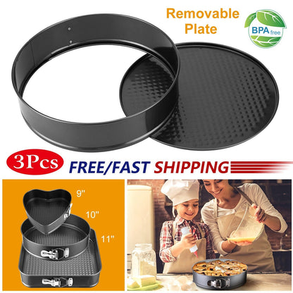 Non-stick Springform Cake Pan Leakproof 9"10"11" Bakeware Pan w/ Removable Bottom 3Pcs/Set