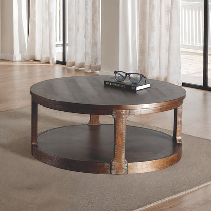 Transitional Espresso Coffee Table with Open Storage - Engineered Pine