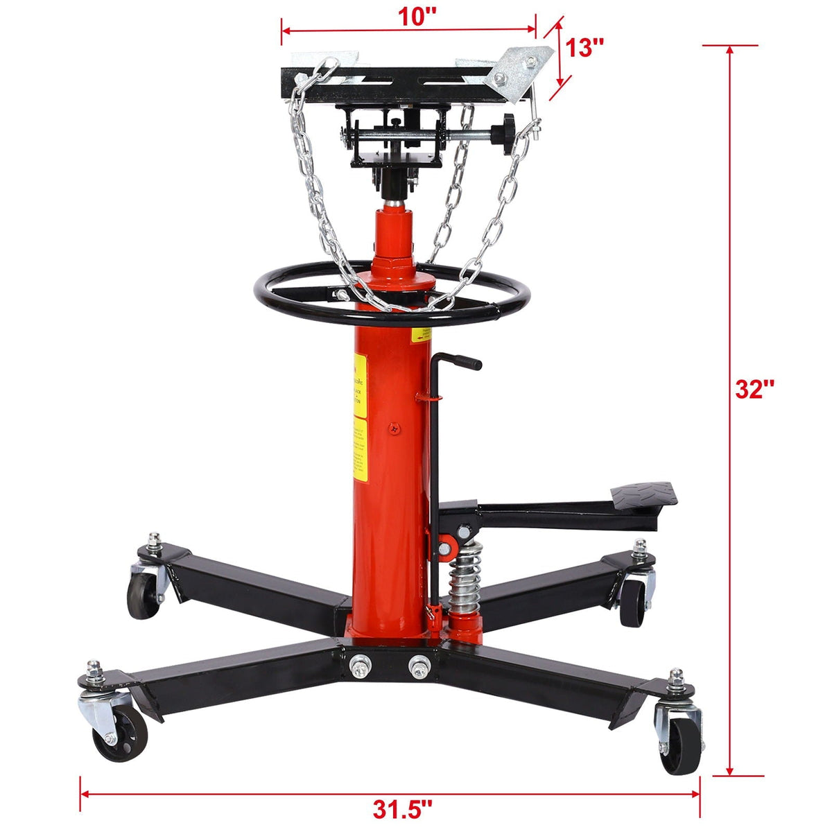Hydraulic 2 Stage Transmission Jack with Swivel Casters - Red