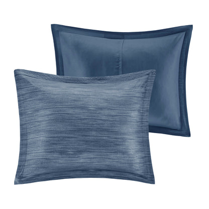 7 Piece Printed Seersucker Comforter Set with Hypoallergenic Fill - Navy