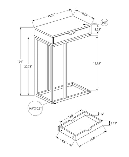 C-Shaped Accent Table with Pass-Through Drawer - Light Brown, White, Black, or Gray