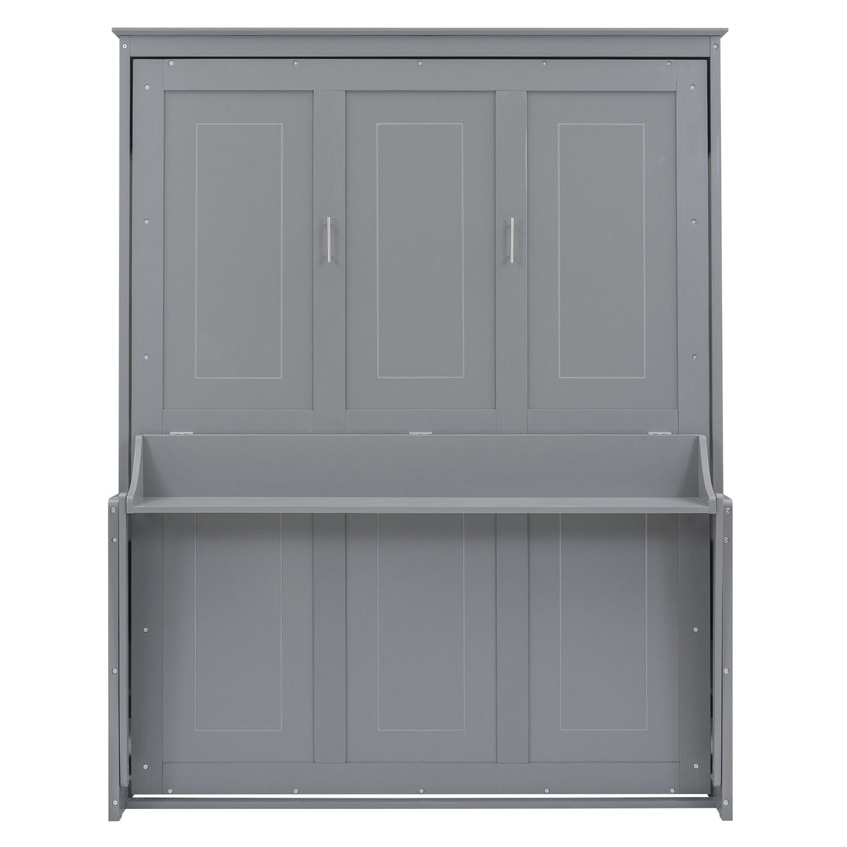 Queen Murphy Bed with Shelf - Solid Pine Cabinet, 600 lb Capacity