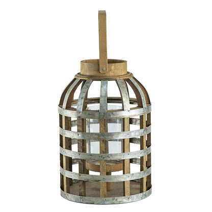 Decorative Wooden Lantern with Handle - Pearl Silver