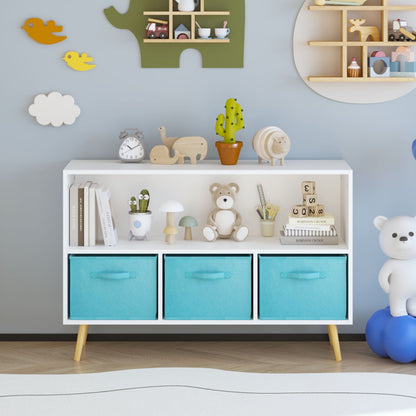 Bookcase With Collapsible Drawers - Modern Storage Shelf - White & Blue