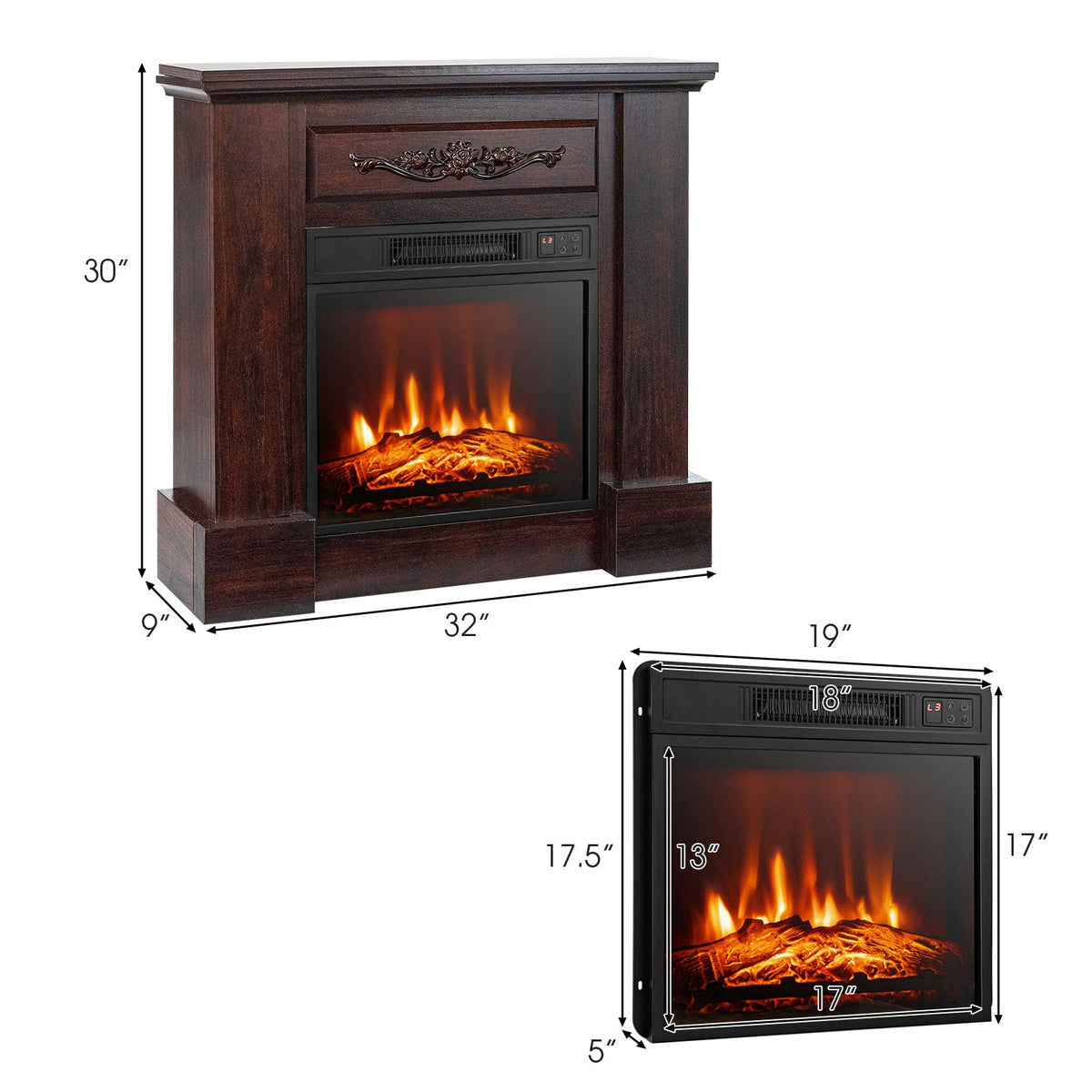 1400W TV Stand Electric Fireplace Mantel with Remote Control