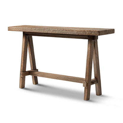 Hawthorne 60'' Reclaimed Elm Trestle Console Table with Solid Wood Base - Medium-Dark Brown