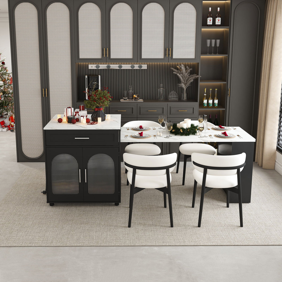 Expandable Kitchen Island with Power Outlet - Wood, White or Black