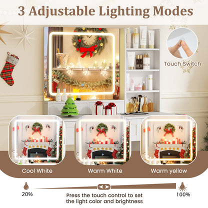 Vanity Set with Mirror and 3 Lighting Modes and Adjustable Brightness-White