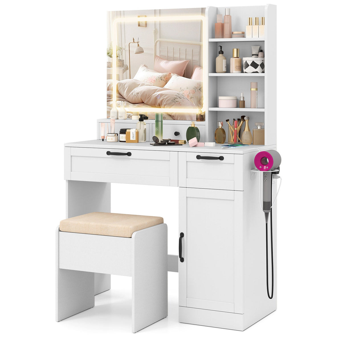 Vanity Set with Mirror and 3 Lighting Modes and Adjustable Brightness-White