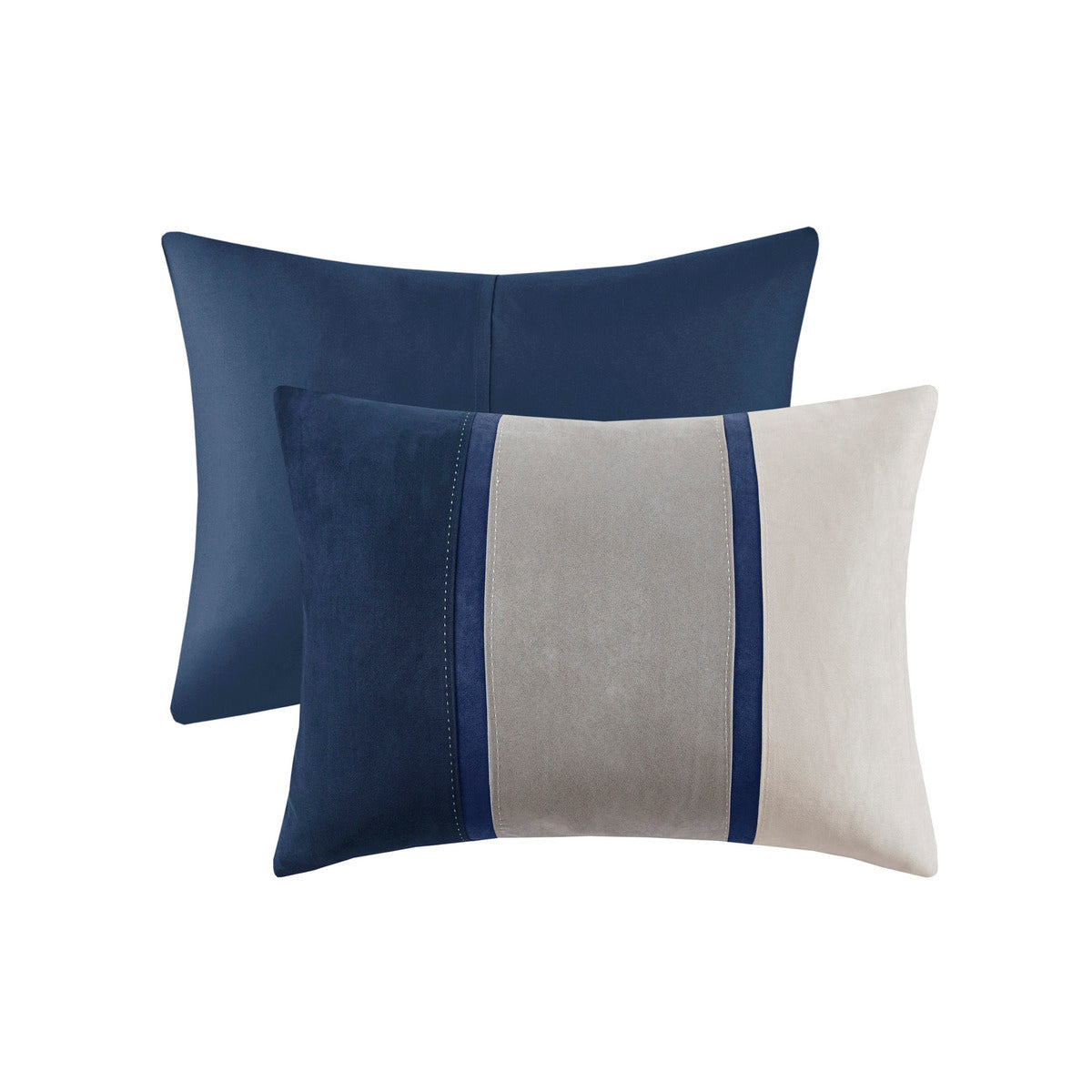 Blue Faux Suede Queen Comforter Set with Decorative Pillows - 7 Piece