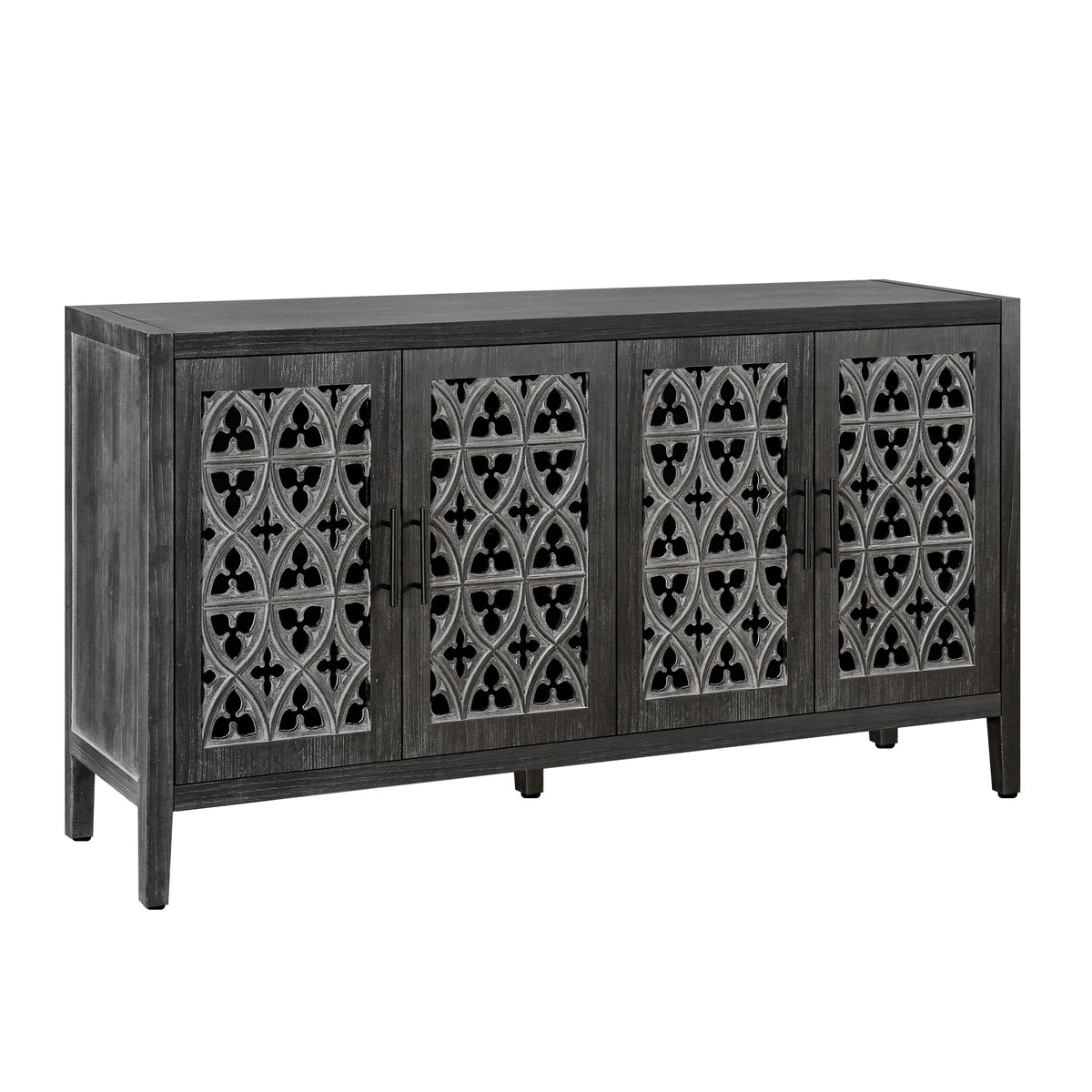 Antique Four Door Sideboard with Hollow Doors - Black Pine Veneer