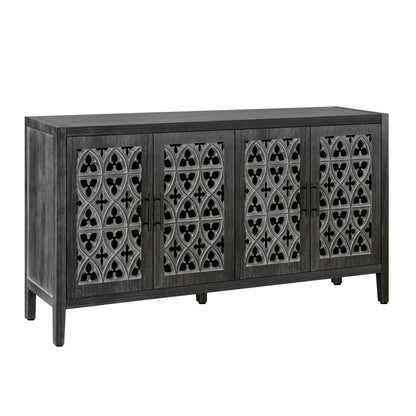 Antique Four Door Sideboard with Hollow Doors - Black Pine Veneer