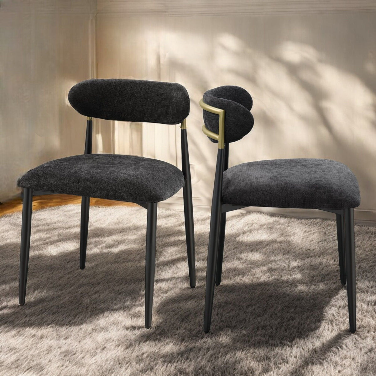 Contemporary Side Chair Set with Metal Frame - Beige
