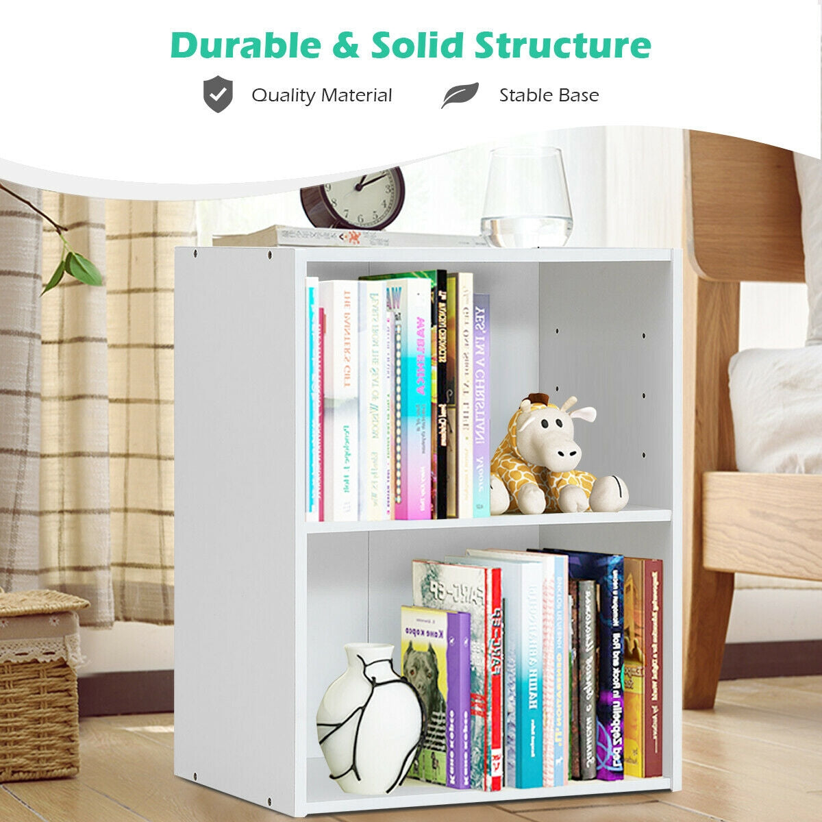 2-Layer Multifunctional Furniture Display Cabinet with Large Capacity Storage Space-White