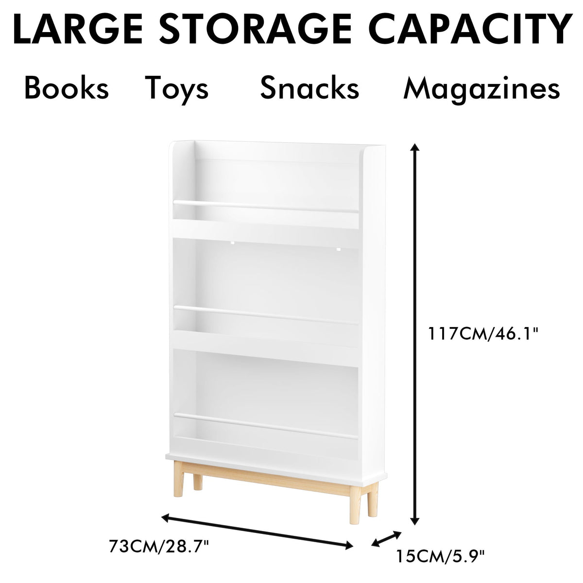 Wall Mounted Bookshelf with 3 Front Display Shelves - White