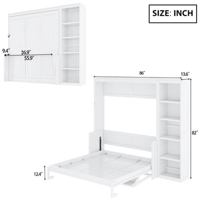 Murphy Bed with Desk and Bookshelf - Solid Pine, Full & Queen Sizes