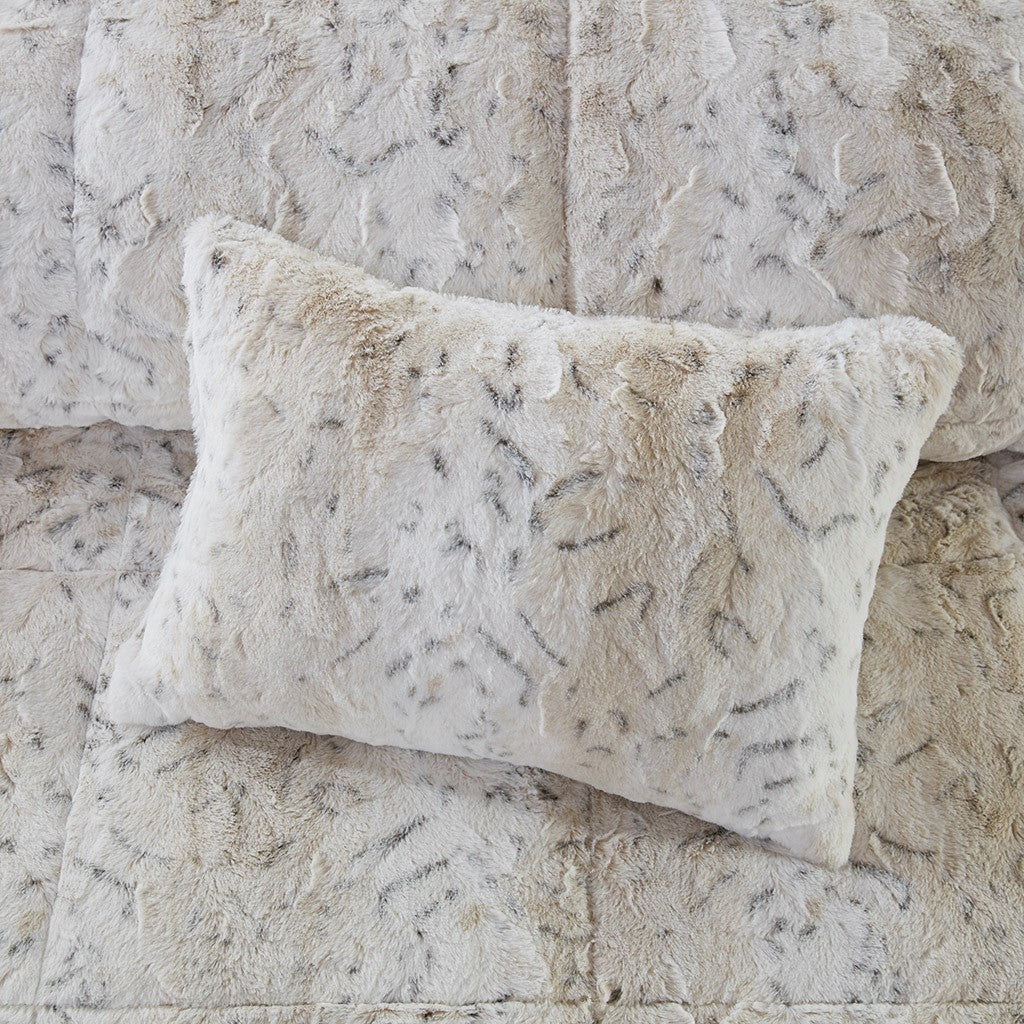 King 4PC Faux Fur Comforter Set with Reversible Faux Mink Backing