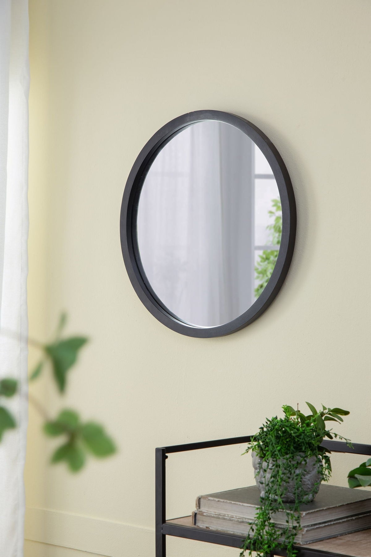 Circle Wall Mirror with Wooden Frame - Black, Light Brown, Dark Brown