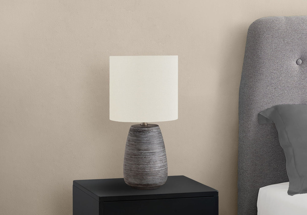 Contemporary Ceramic Table Lamp with Ivory Linen Shade - Gray and Cream