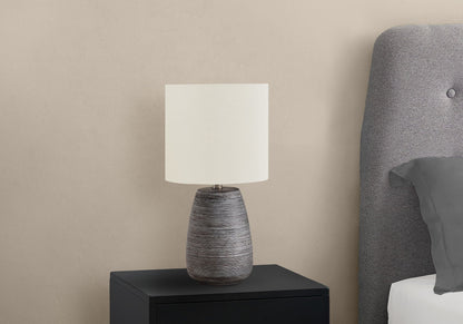 Contemporary Ceramic Table Lamp with Ivory Linen Shade - Gray and Cream