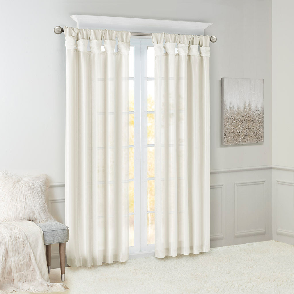 White Twist Tab Lined Window Curtain Panel with Privacy Lining - 50" x 84"