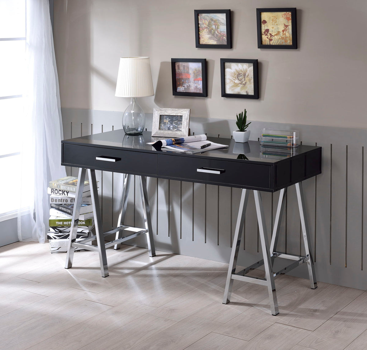 High Gloss Writing Desk with USB Ports - White or Black