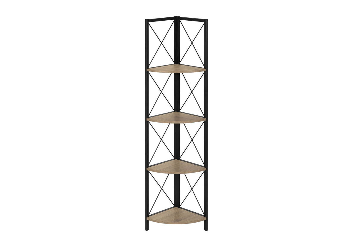 4-Tier Corner Bookshelf with Marble Look and Metal Frame - Black