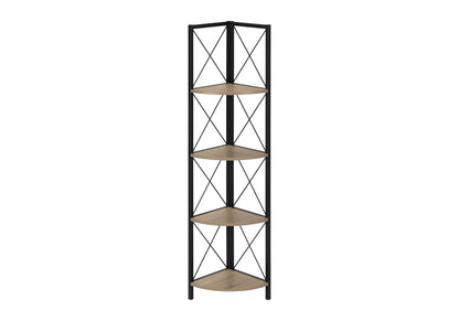 4-Tier Corner Bookshelf with Marble Look and Metal Frame - Black
