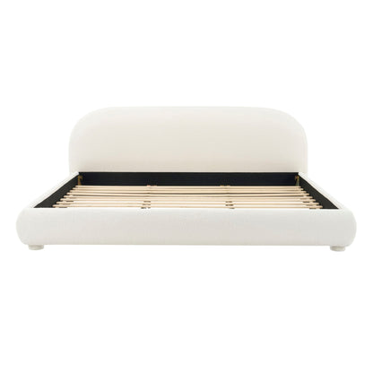 Upholstered Modern Bedroom Bed with Curved Headboard - Beige or Dark Green