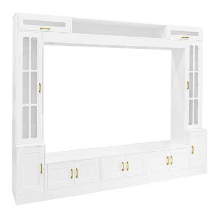 Wall Unit Entertainment Center with Glass Doors - White or Black
