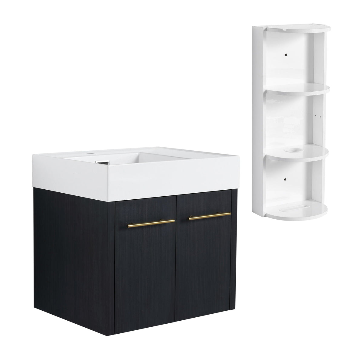 Modern Wall Mounted Bathroom Vanity with Resin Sink - Black