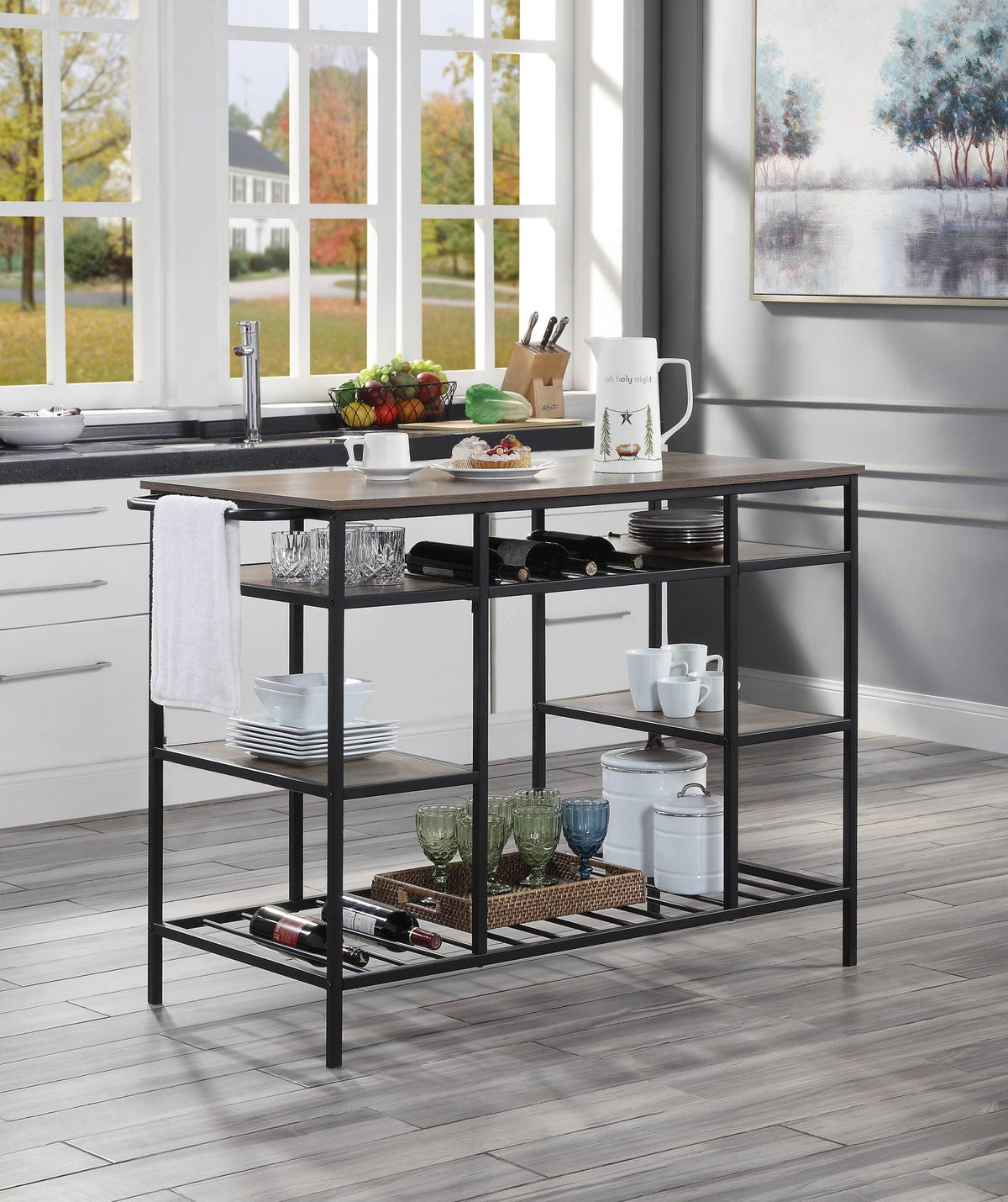 Lona Kitchen Island - Rustic Oak / Black