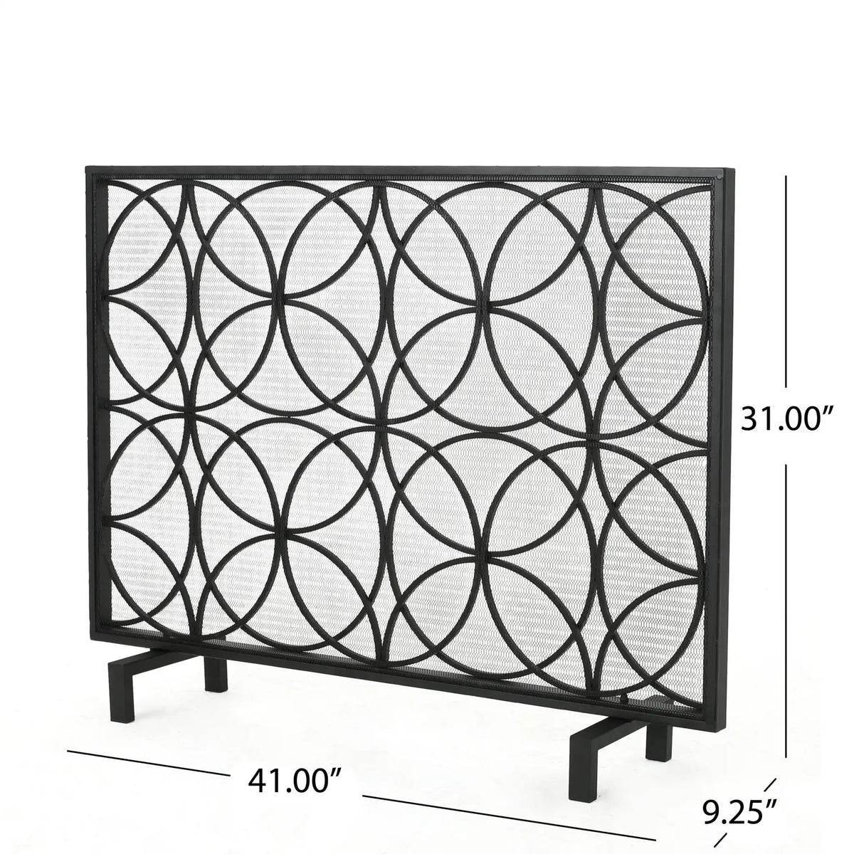 Thayer Single Panel Iron Fireplace Screen with Geometric Design - Black or Gold