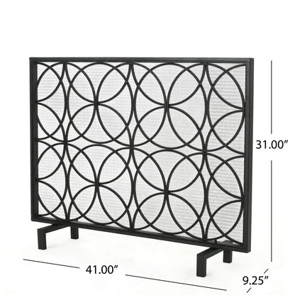 Thayer Single Panel Iron Fireplace Screen with Geometric Design - Black or Gold