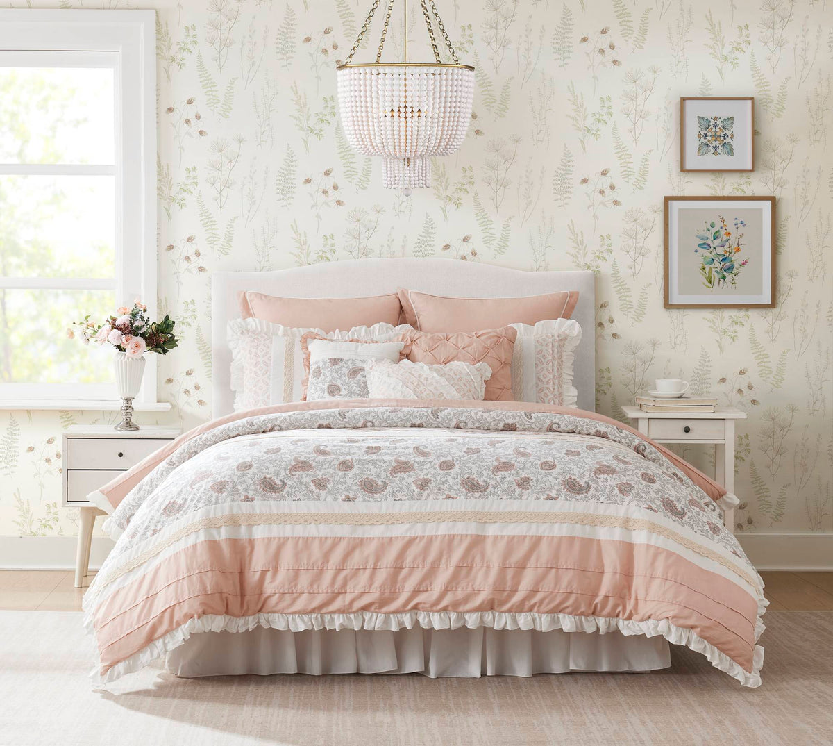9 Piece Cotton Percale Comforter Set with Decorative Pillows - Blush