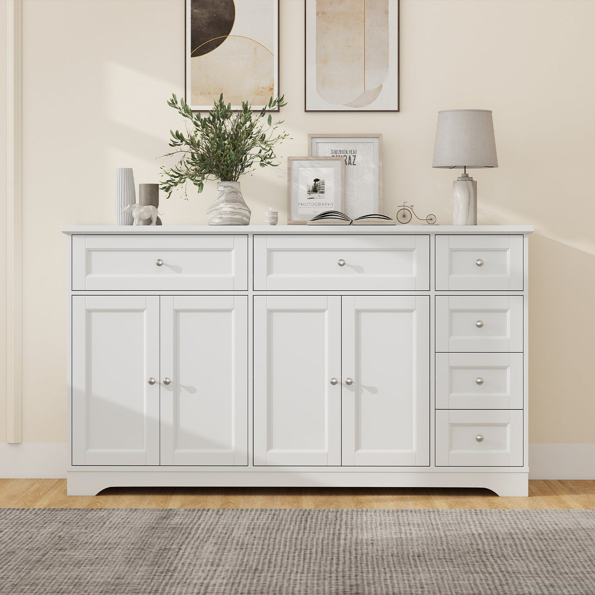 Buffet Sideboard 59" Modern Coffee Bar Station Console Table-White