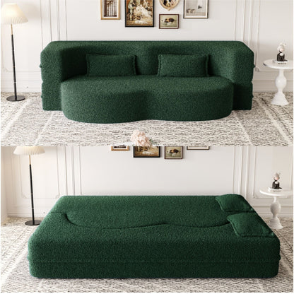 Modern Floor Futon Sofa Bed with Teddy Fabric and Two Pillows - Multiple Colors