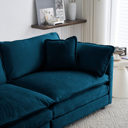 Modern Blue Fabric Loveseat Sofa with Solid Wood Frame - Blue