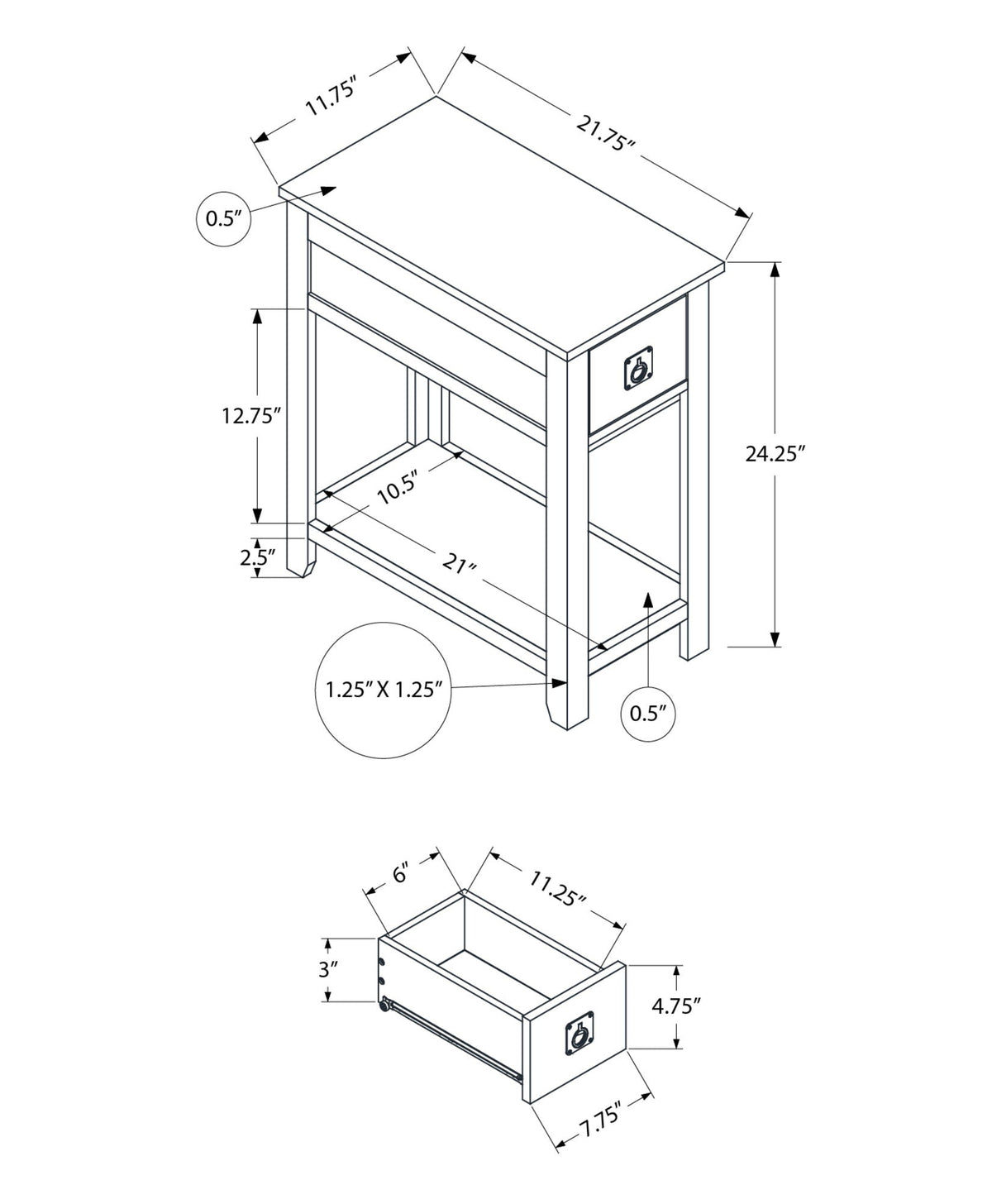 Narrow Wood End Table with Storage Drawer - Multiple Colors