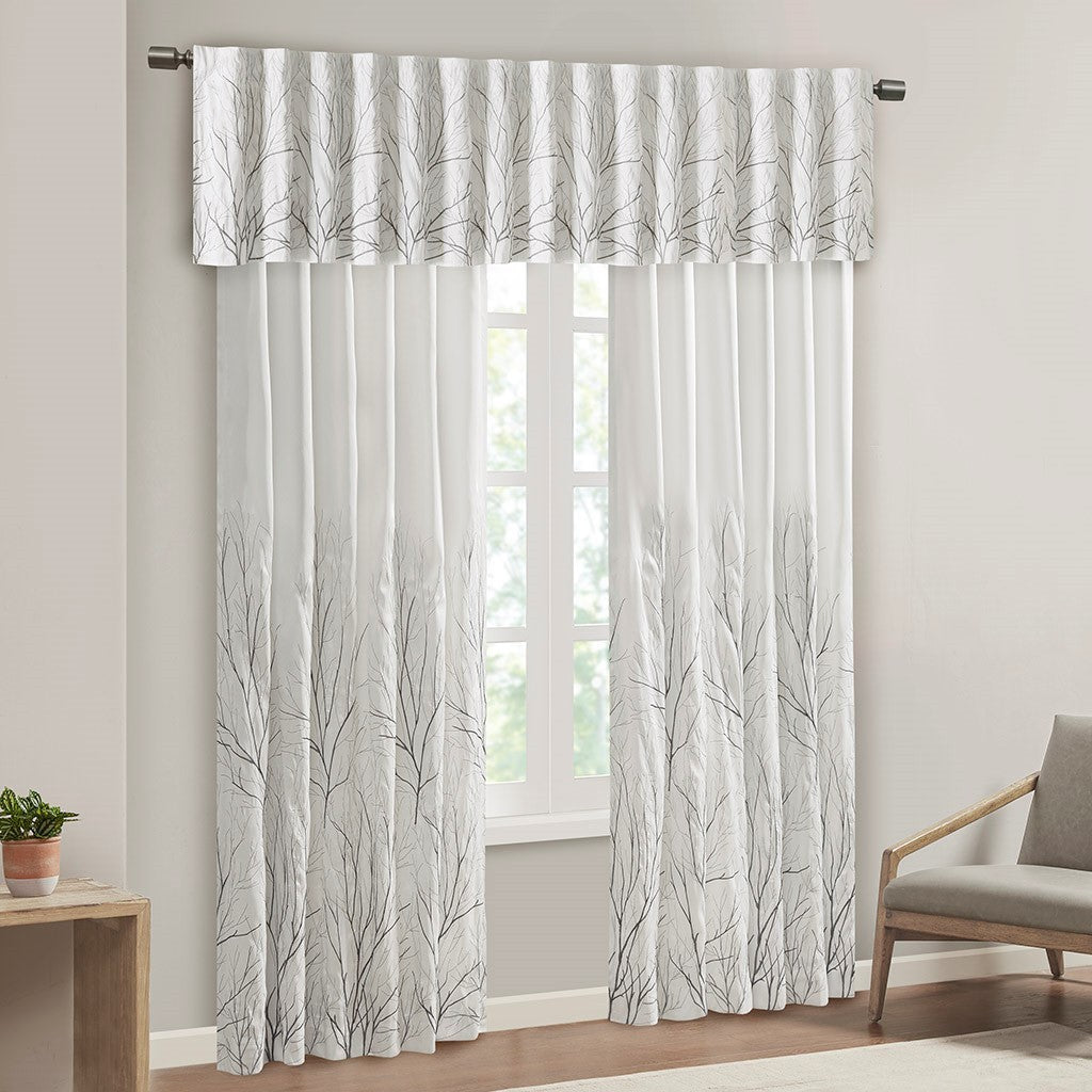 White Embroidered Curtain Panel with Lining - 50x95 Inches
