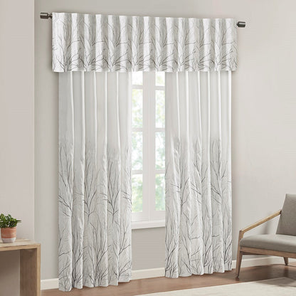White Embroidered Curtain Panel with Lining - 50x95 Inches