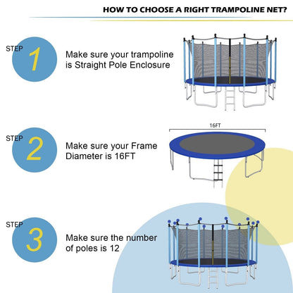 15/16 Feet Trampoline Replacement Safety Net with Adjustable Straps-16 ft