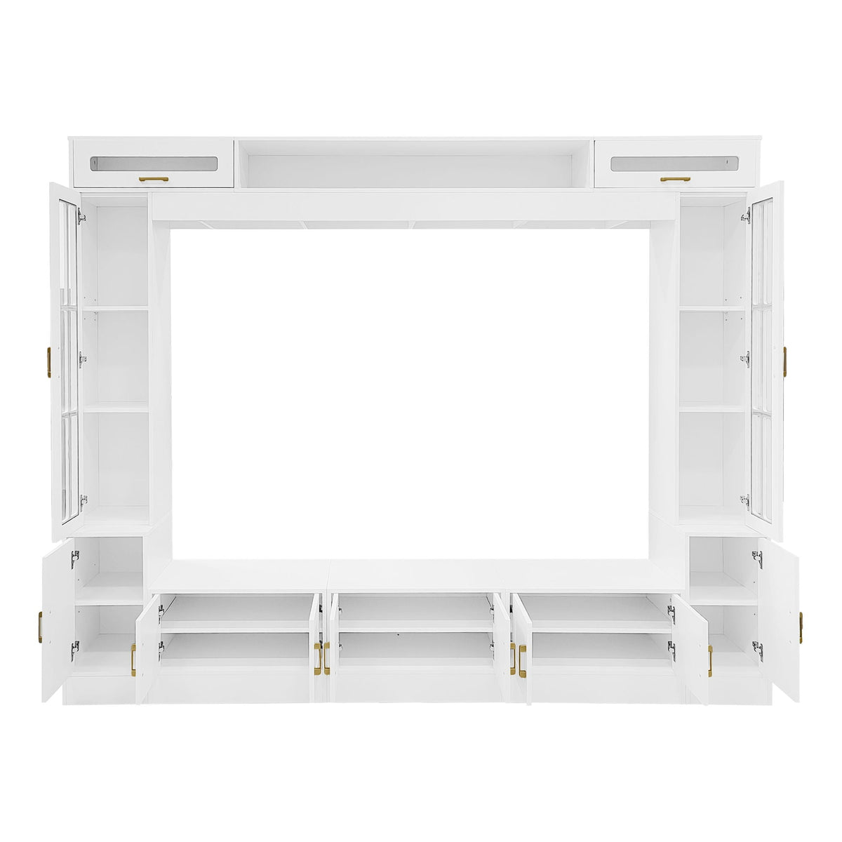 Wall Unit Entertainment Center with Glass Doors - White or Black