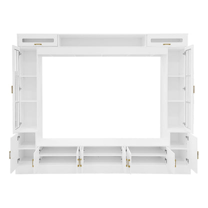 Wall Unit Entertainment Center with Glass Doors - White or Black