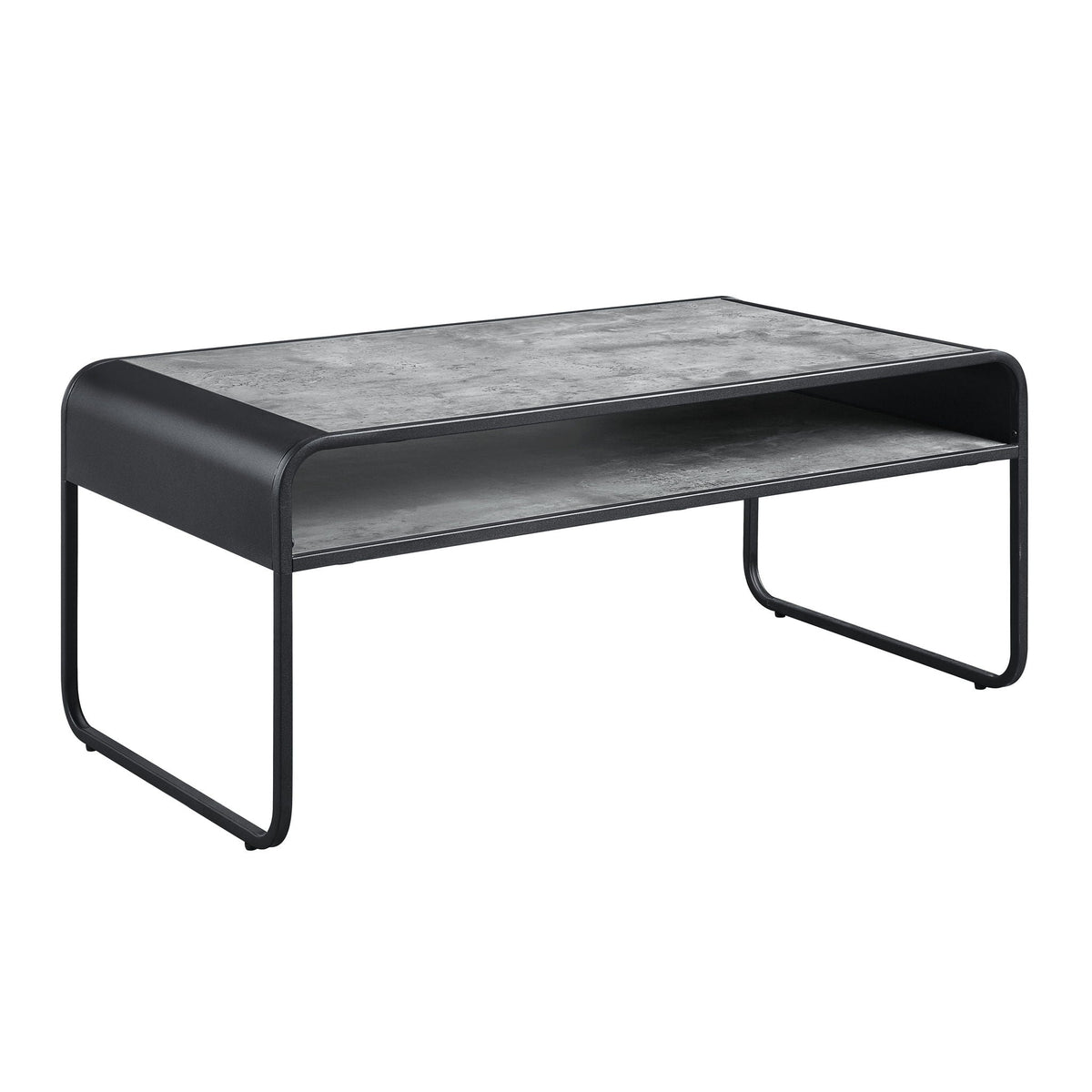 Raziela Concrete Coffee Table with Metal Frame - Black / Gray
