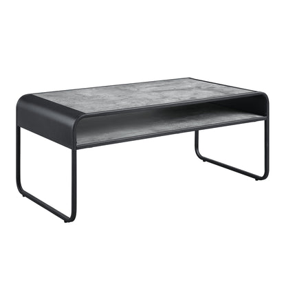 Raziela Concrete Coffee Table with Metal Frame - Black / Gray
