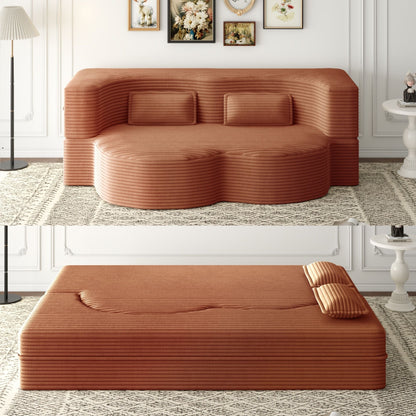 Convertible Foam-Filled Sleeper Sofa Bed with Two Pillows - Fabric